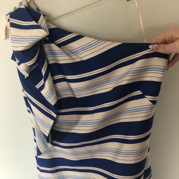 Banana Republic formal Blue Stripe Dress 1shoulder - Picture 4 of 8